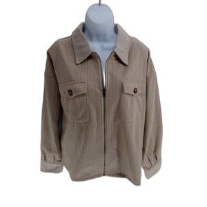 Hem & Thread women's zip up jacket cream Size MED herringbone